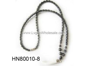 White Lampwork Glass Beads Pendant Horn Shape with Hematite Beads Strands Necklace